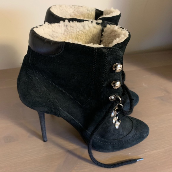 Burberry Black Suede Sherpa Stilettos - Women’s Size 38 - Picture 3 of 10
